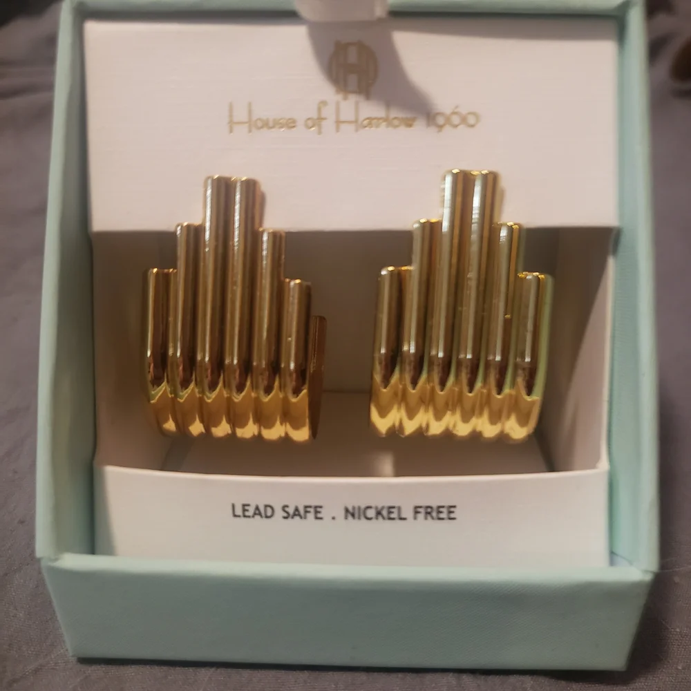 House of Harlow 1960 Gold Geometric Earrings - Picture 1 of 4